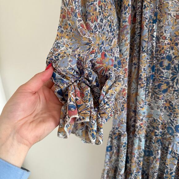 Free People Feeling Groovy Tiered Bell Sleeve Floral Casual Maxi Dress Blue S - Picture 8 of 12